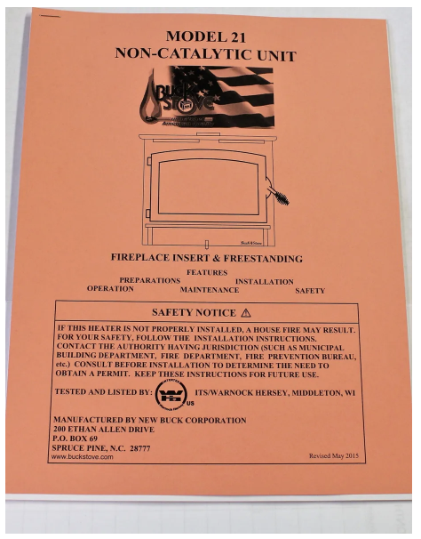 Buck Stove Owner's Manual - PI 210660-NEW