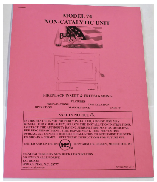 Buck Stove Owner's Manual - PI 740660