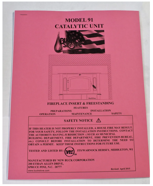 Buck Stove Owner's Manual - PI 910660