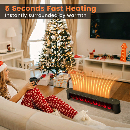 Costway 1400W Electric Baseboard Heater with Realistic Multicolor Flame - Black - Detail View