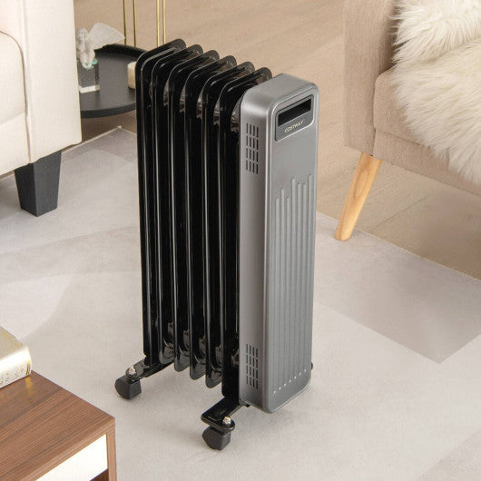 Costway 1500W Portable Oil-Filled Radiator Heater for Home and Office - Black - Alternate View