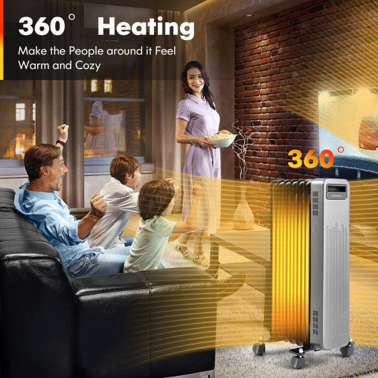 Costway 1500W Portable Oil-Filled Radiator Heater for Home and Office - Black - Detail View