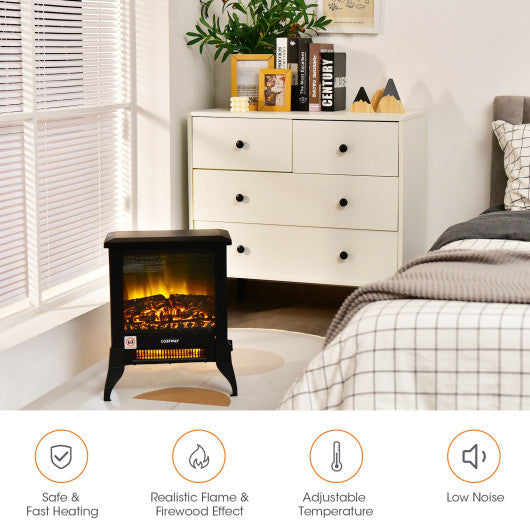 Costway Black Compact Portable Space Heater with Realistic Flame Effect - Alternate View