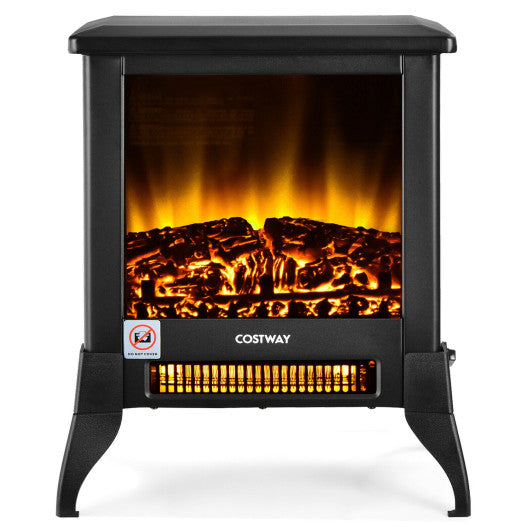 Costway Black Compact Portable Space Heater with Realistic Flame Effect - Detail View