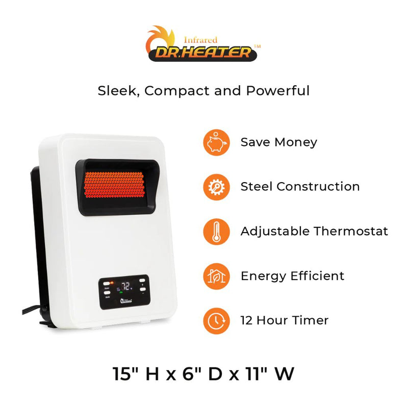 Dr. Infrared Heater 11" HeatStyle 2-Way Wall Mount or Portable Space Heater - Dimensions