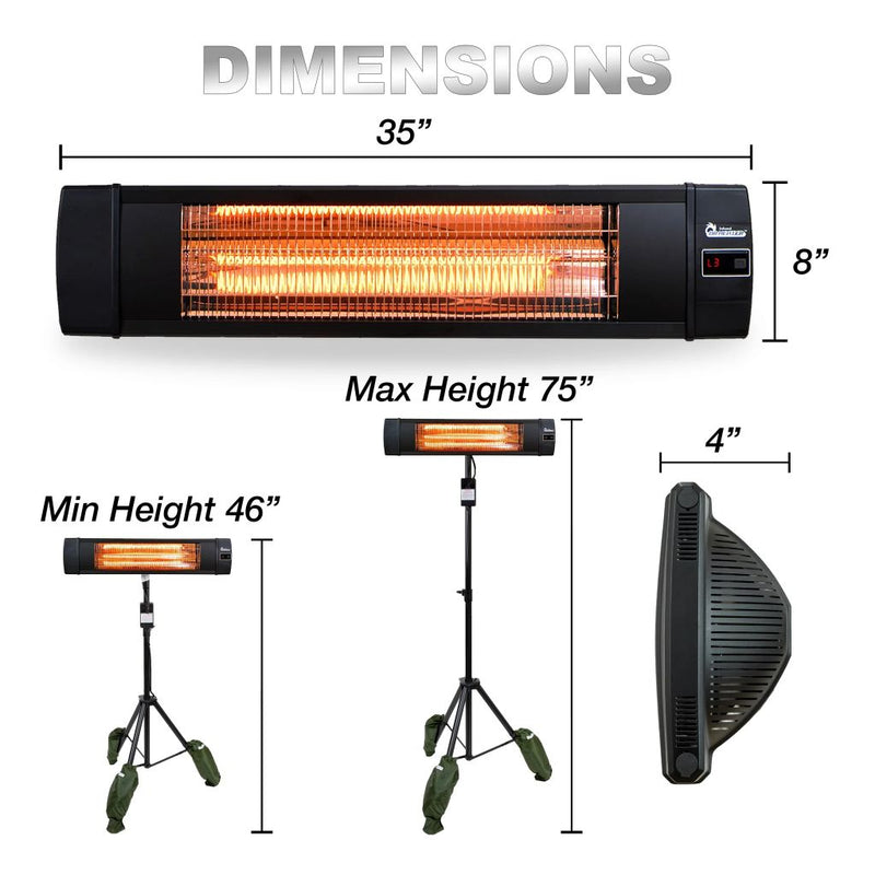 Dr. Infrared Heater 35" Black Carbon Portable Tripod & Wall/Ceiling Mount Infrared Indoor and Outdoor Patio Heater with