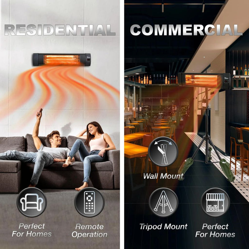 Dr. Infrared Heater 35" Black Carbon Portable Tripod & Wall/Ceiling Mount Infrared Indoor and Outdoor Patio Heater with