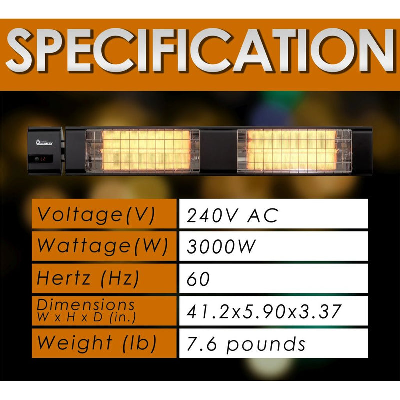 Dr. Infrared Heater 41" Black Carbon Wall Mount Ceiling Infrared Indoor and Outdoor Patio Heater with Remote - Alternate View