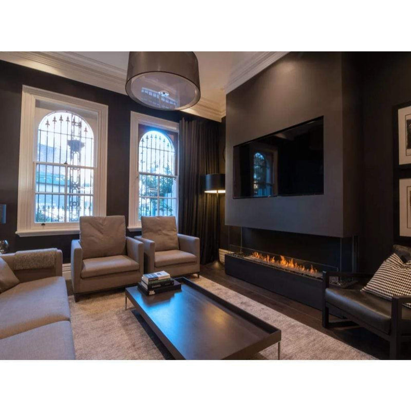 MAD Design Group EcoSmart Fire 126" Flex 122BY Bay Ethanol Fireplace Insert with Decorative Box by - Close-Up
