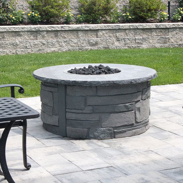 Nicolock 44" Ovation Round Smokeless Fire Pit Package with Surround in Ledgestone Texture & Bluestone Color