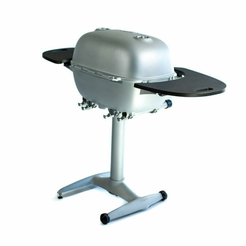 PK Grills Portable Kitchen 42" Silver PK360 Cast Aluminum Outdoor Charcoal Grill and Smoker w/ Black Side Shelves - Side View