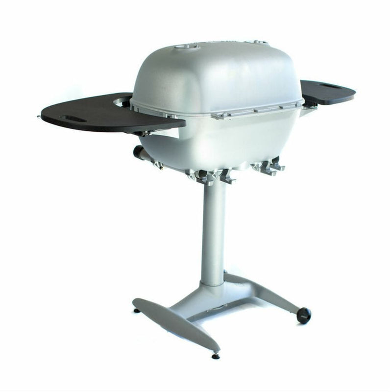 PK Grills Portable Kitchen 42" Silver PK360 Cast Aluminum Outdoor Charcoal Grill and Smoker w/ Black Side Shelves - Close-Up