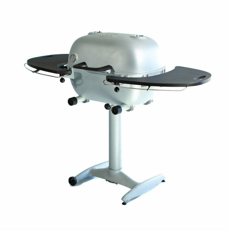 PK Grills Portable Kitchen 42" Silver PK360 Cast Aluminum Outdoor Charcoal Grill and Smoker w/ Black Side Shelves - Rear View