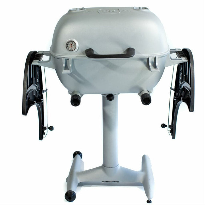 PK Grills Portable Kitchen 42" Silver PK360 Cast Aluminum Outdoor Charcoal Grill and Smoker w/ Black Side Shelves - Top View