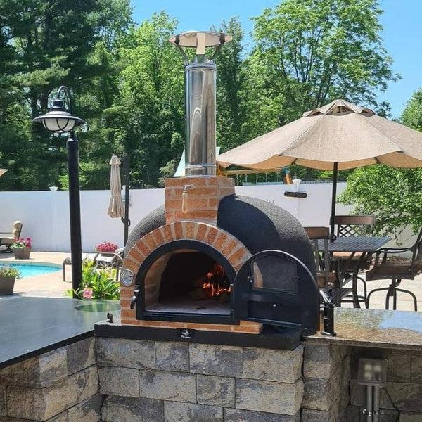 ProForno Dymús 30" Black Traditional Wood Fired Brick Pizza Oven with Cast Iron Door - Detail View