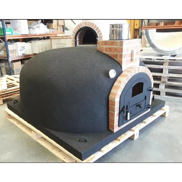 ProForno Dymús 30" Red Traditional Wood Fired Brick Pizza Oven with Cast Iron Door - Side View