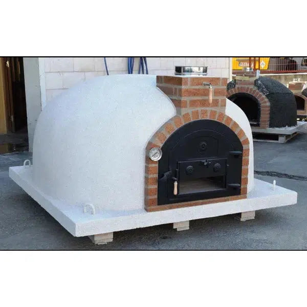 ProForno Dymús 30" Red Traditional Wood Fired Brick Pizza Oven with Cast Iron Door - Close-Up