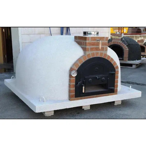 ProForno Dymús 30" White Traditional Wood Fired Brick Pizza Oven with Cast Iron Door - Close-Up