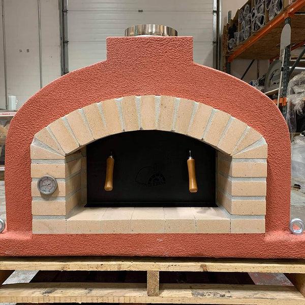 ProForno Mediterranean PRO 30" Native White Traditional Wood Fired Brick Pizza Oven with Stainless Steel Door - Close-Up