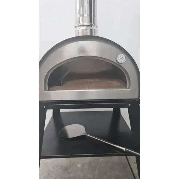 ProForno Pizzi 24" Stainless Steel Portable Wood Fired Brick Pizza Oven with Black Cart - Close-Up