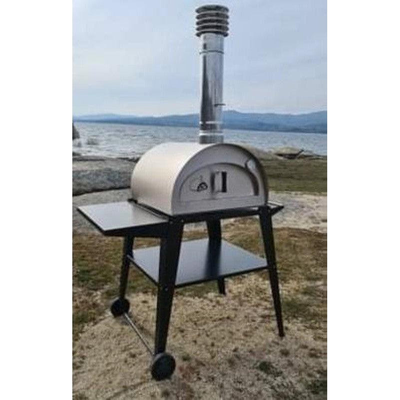 ProForno Pizzi 24" Stainless Steel Portable Wood Fired Brick Pizza Oven with Black Cart