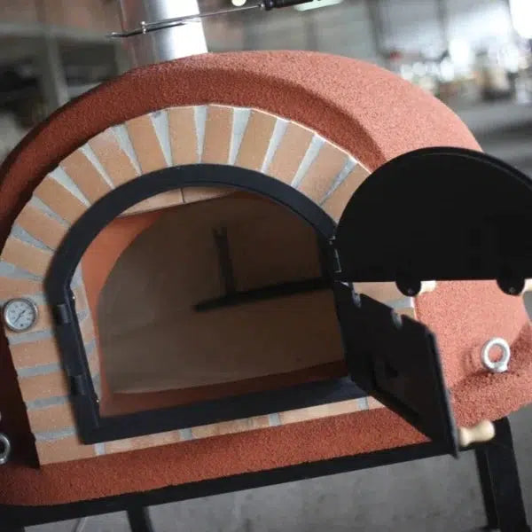 ProForno Royal 30" Black Traditional Wood Fired Brick Pizza Oven with Cast Iron Door - Side View