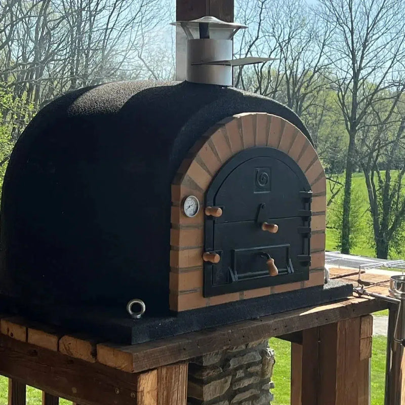 ProForno Royal 30" Black Traditional Wood Fired Brick Pizza Oven with Cast Iron Door