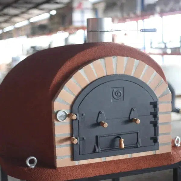 ProForno Royal 30" Red Traditional Wood Fired Brick Pizza Oven with Cast Iron Door - Alternate View