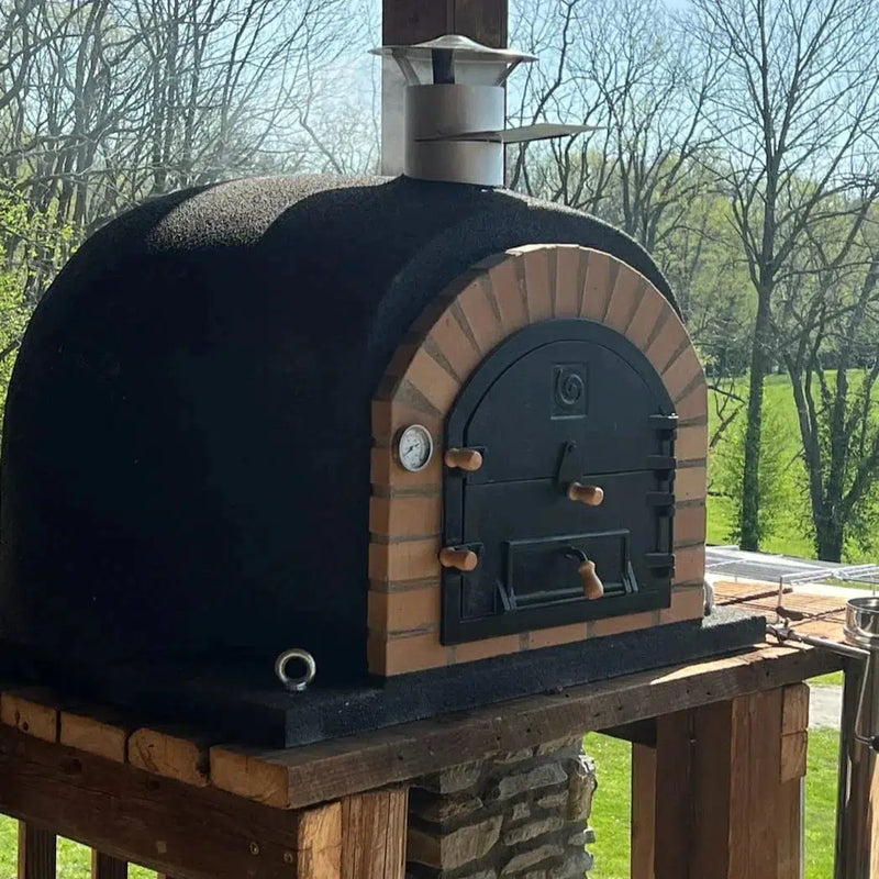 ProForno Royal 30" Red Traditional Wood Fired Brick Pizza Oven with Cast Iron Door - Close-Up