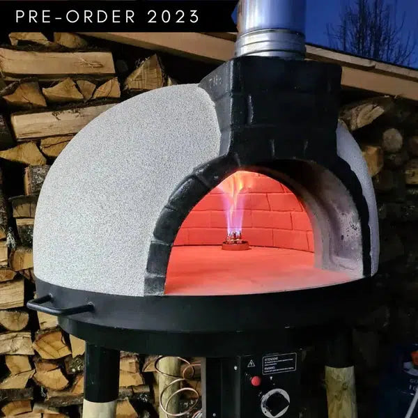 ProForno Tonío 28" Black Portable Wood Fired Brick Pizza Oven with Black Metal Door - Close-Up