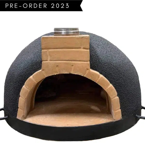 ProForno Tonío 28" Red Portable Wood Fired Brick Pizza Oven with Black Metal Door - Detail View