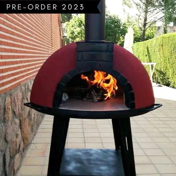 ProForno Tonío 28" Red Portable Wood Fired Brick Pizza Oven with Black Metal Door