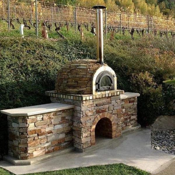 ProForno Vegas 30" Black Traditional Wood Fired Brick Pizza Oven with Cast Iron Door - Detail View