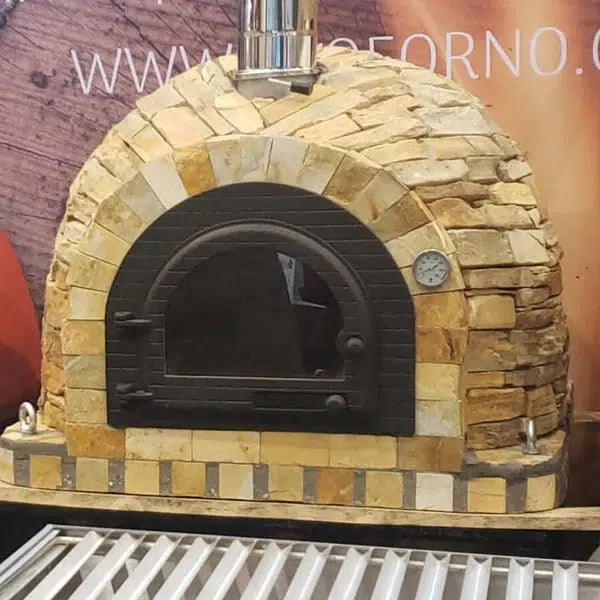 ProForno Vegas 30" Black Traditional Wood Fired Brick Pizza Oven with Cast Iron Door