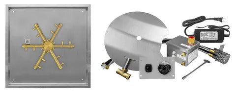 Firegear 21" Pro Electronic Ignition Gas Fire Pit Burner Kit with 34" Square Flat Pan FPB-34SFPSBR21AWS-N