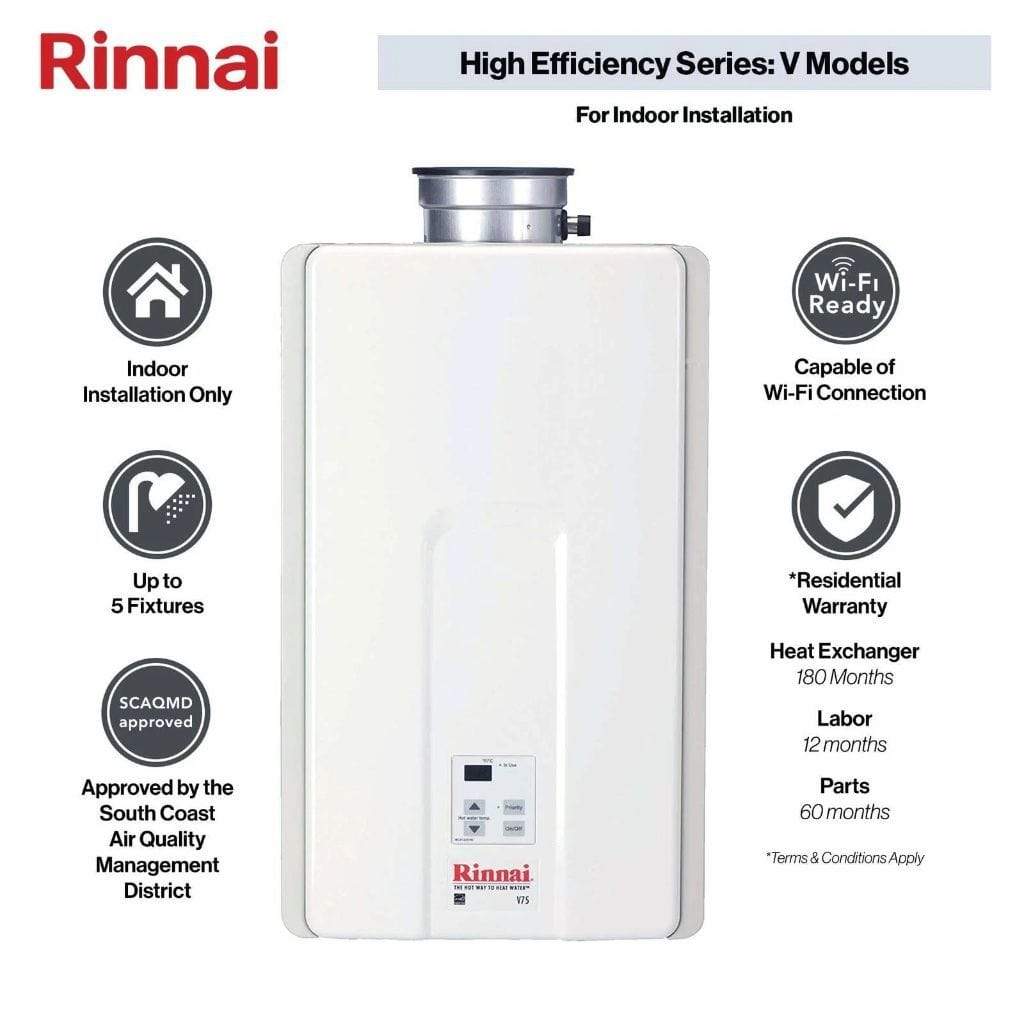 Rinnai RU130iN Condensing Tankless Water Heater, 7 GPM, Natural Gas, Indoor Installation (Endless Hot Water, High Efficiency)
