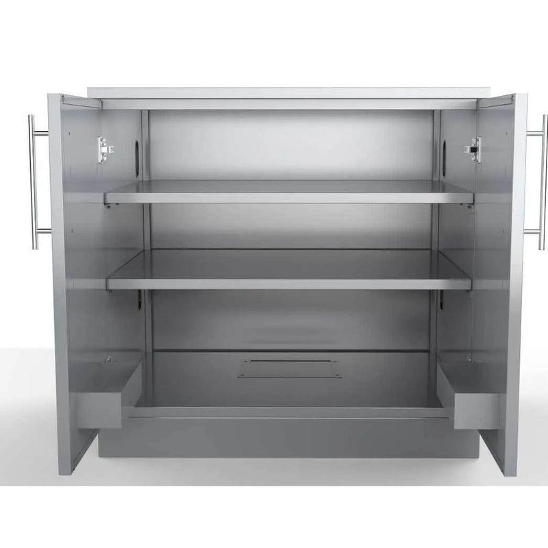 Sunstone 36" Stainless Steel Full Height Double Door Base Cabinet w/Two Shelves & Door Pockets - Side View