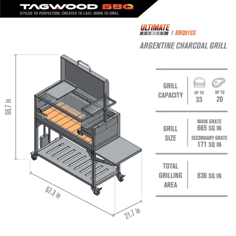 Tagwood BBQ 67" BBQ01SS All Stainless Steel Argentine Santa Maria Wood Fire & Charcoal Grill w/ Top Lid - Installation View