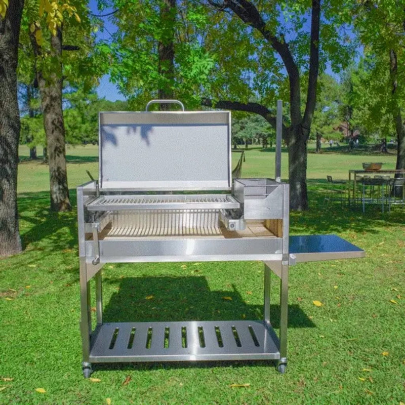 Tagwood BBQ 67" BBQ01SS All Stainless Steel Argentine Santa Maria Wood Fire & Charcoal Grill w/ Top Lid - Packaging View