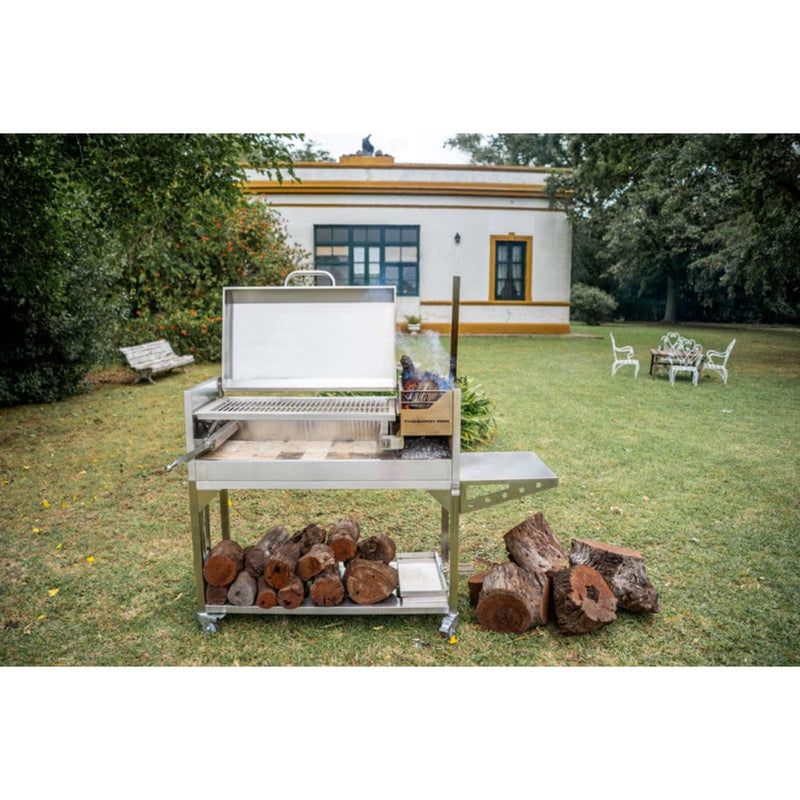 Tagwood BBQ 67" BBQ01SS All Stainless Steel Argentine Santa Maria Wood Fire & Charcoal Grill w/ Top Lid - Alternate View