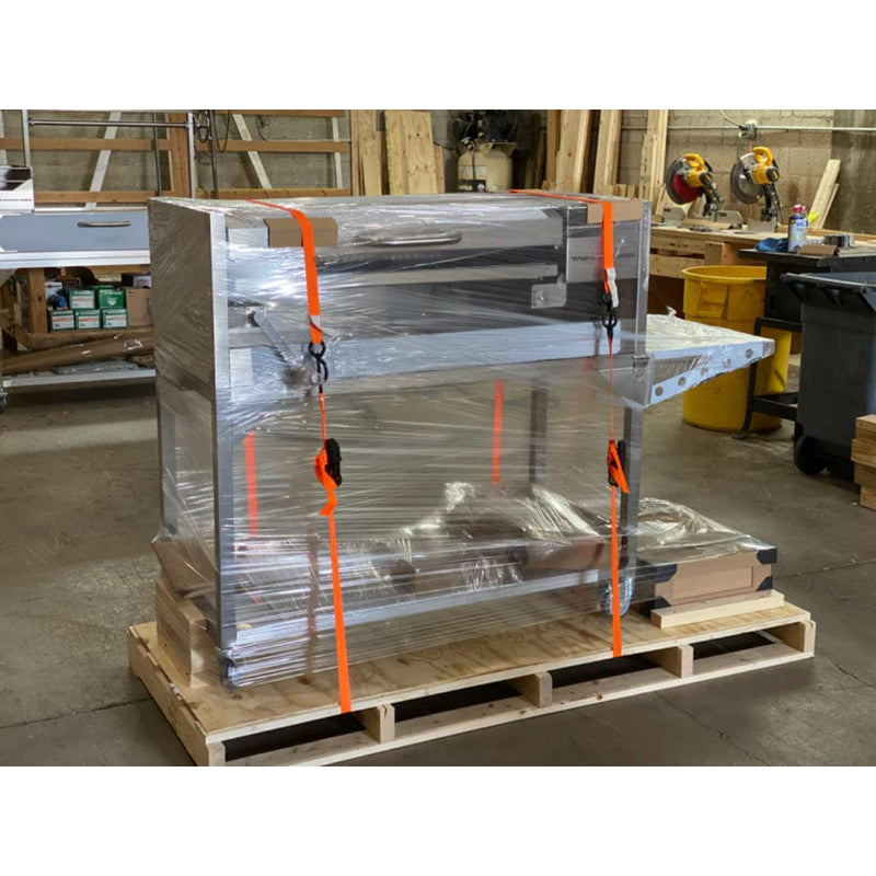 Tagwood BBQ 67" BBQ01SS All Stainless Steel Argentine Santa Maria Wood Fire & Charcoal Grill w/ Top Lid - Side View