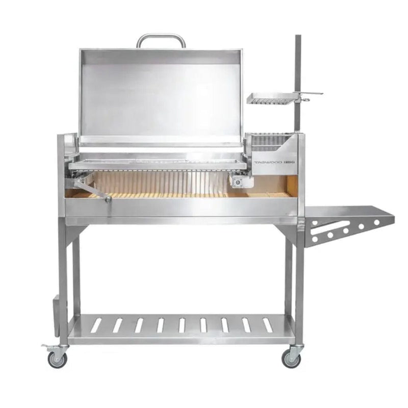 Tagwood BBQ 67" BBQ01SS All Stainless Steel Argentine Santa Maria Wood Fire & Charcoal Grill w/ Top Lid - Detail View