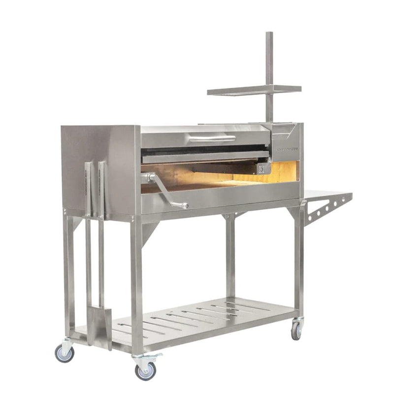 Tagwood BBQ 67" BBQ01SS All Stainless Steel Argentine Santa Maria Wood Fire & Charcoal Grill w/ Top Lid - Close-Up