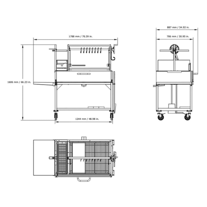 Tagwood BBQ 70" BBQ23SS All Stainless Steel XL Argentine Wood Fire & Charcoal Grill - Rear View