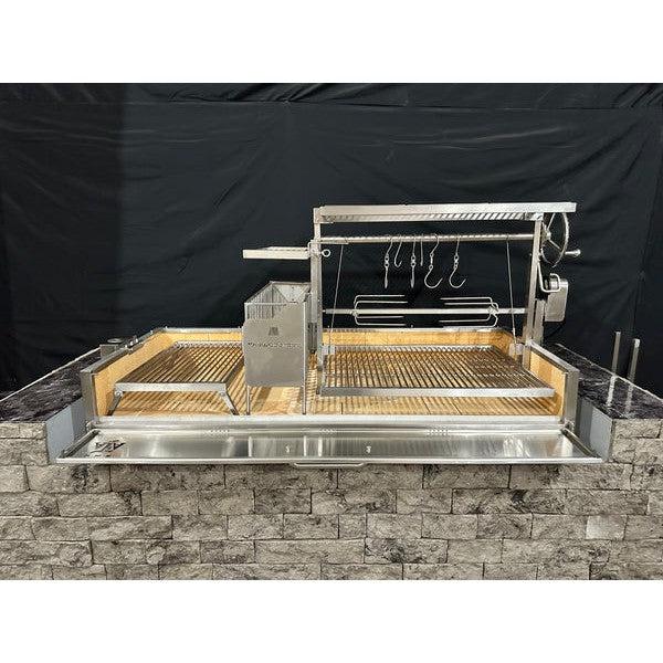 Tagwood BBQ Argentine Santa Maria BBQ28SS 73" Stainless Steel Built-In Wood Fire and Charcoal Gaucho Grill - Side View