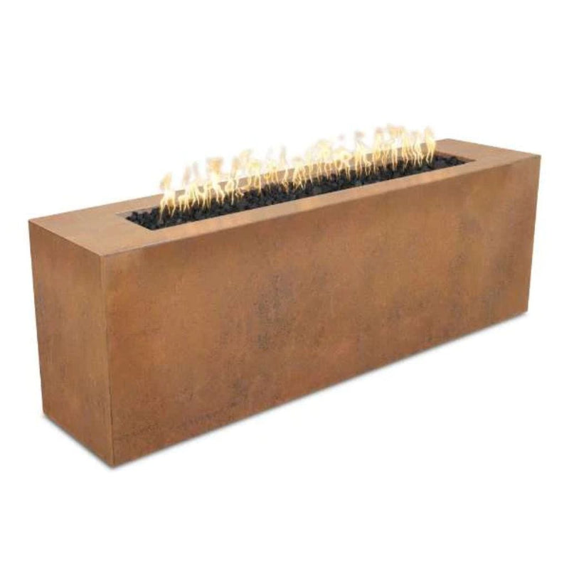 The Outdoor Plus 72" Carmen Copper & Corten Steel & Stainless Steel Rectangle Fire Pit - 16" tall - Detail View