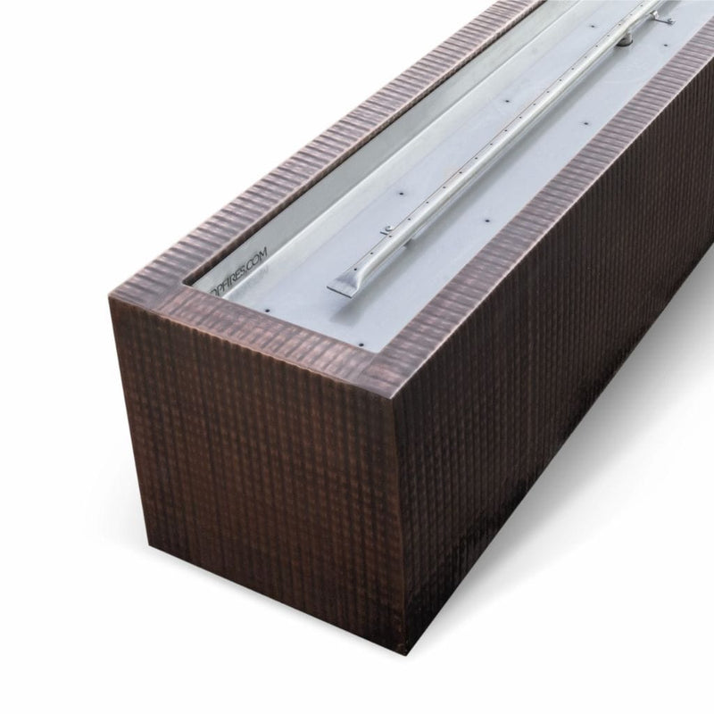 The Outdoor Plus 72" Eaves Copper & Corten Steel & Stainless Steel Rectangle Fire Pit - Side View