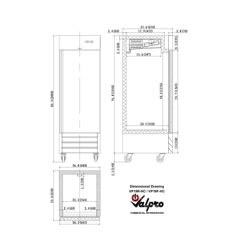 Valpro 19 cu.ft. Stainless Steel Reach-In Single Solid Door Freezer - Detail View