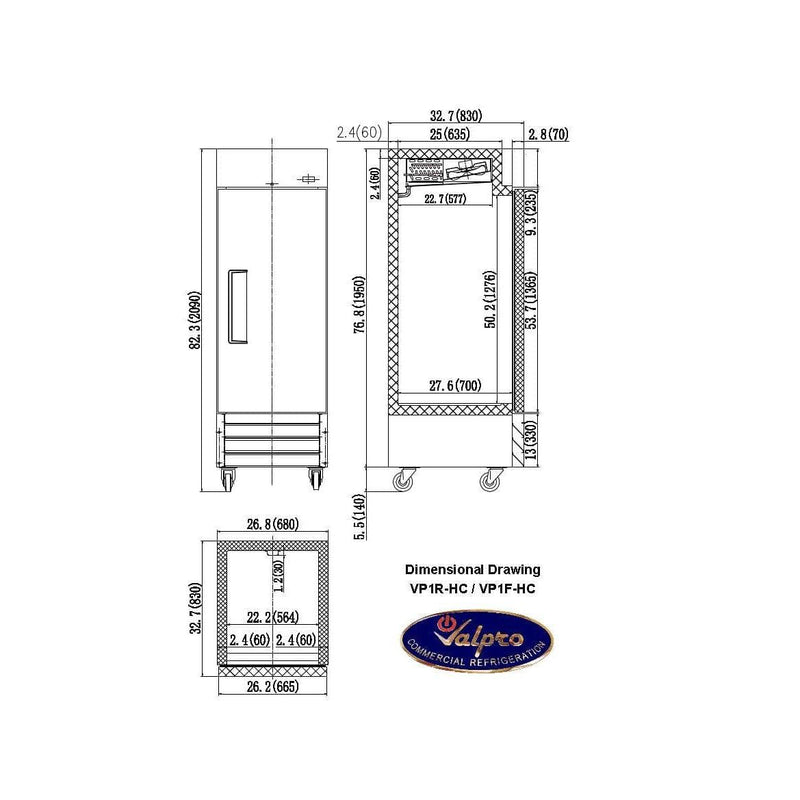 Valpro 23 cu.ft. Stainless Steel Reach-In Single Solid Door Freezer - Detail View