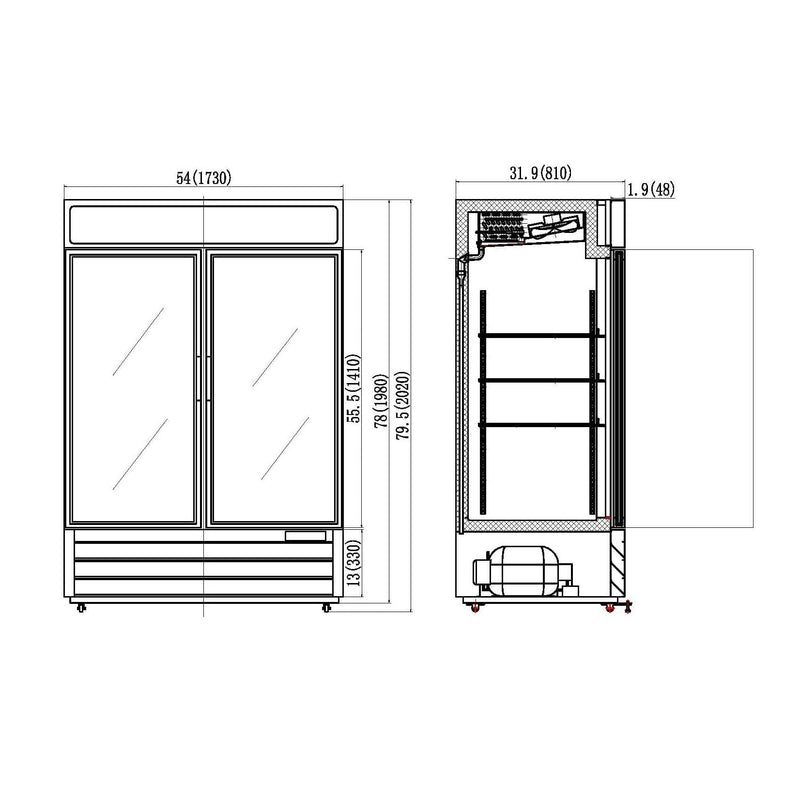 Valpro 48 cu.ft. Merchandiser Double-Volt Freezer With 2 Swing Glass Doors - Alternate View